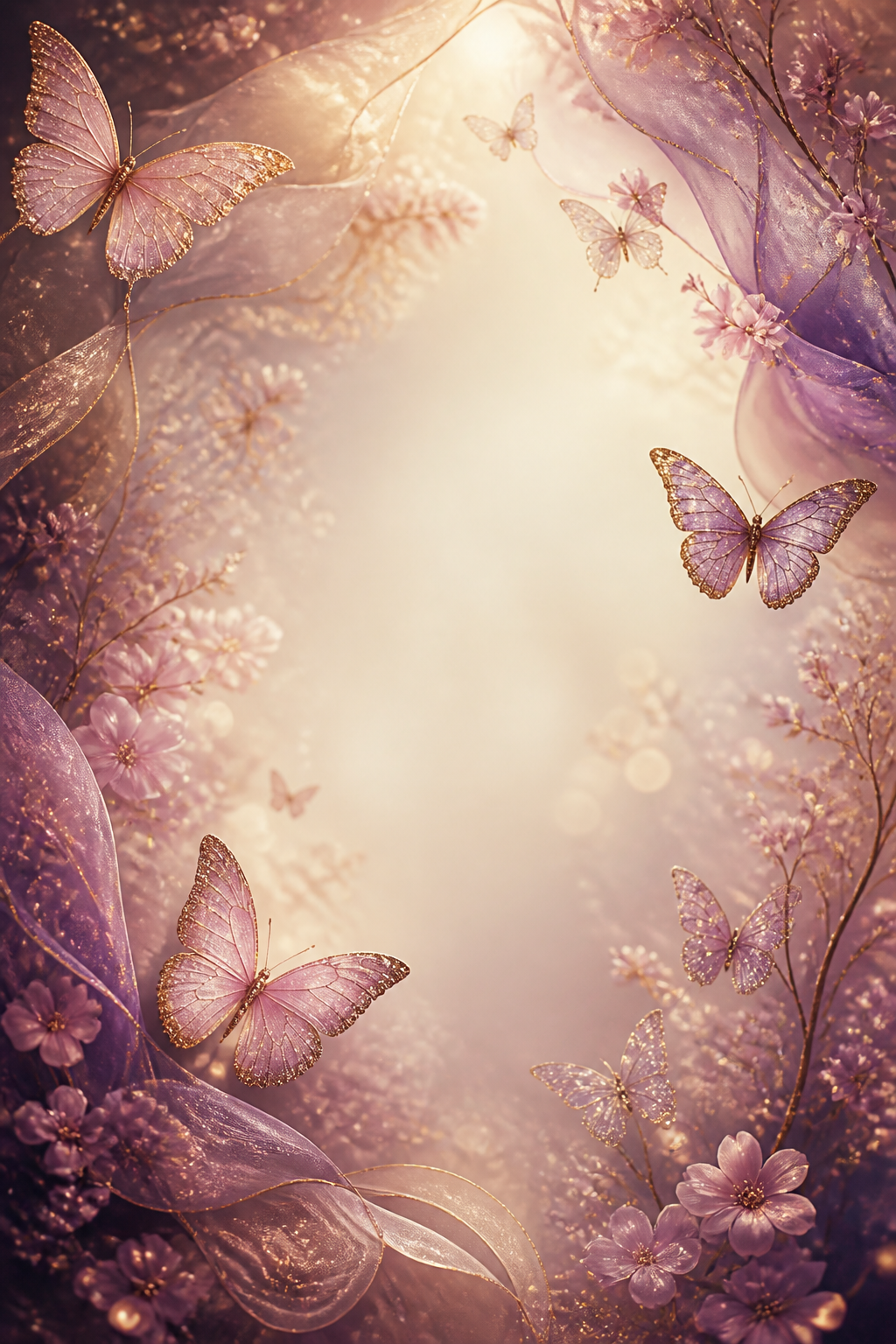 Mariposas en tonos lavanda y dorado